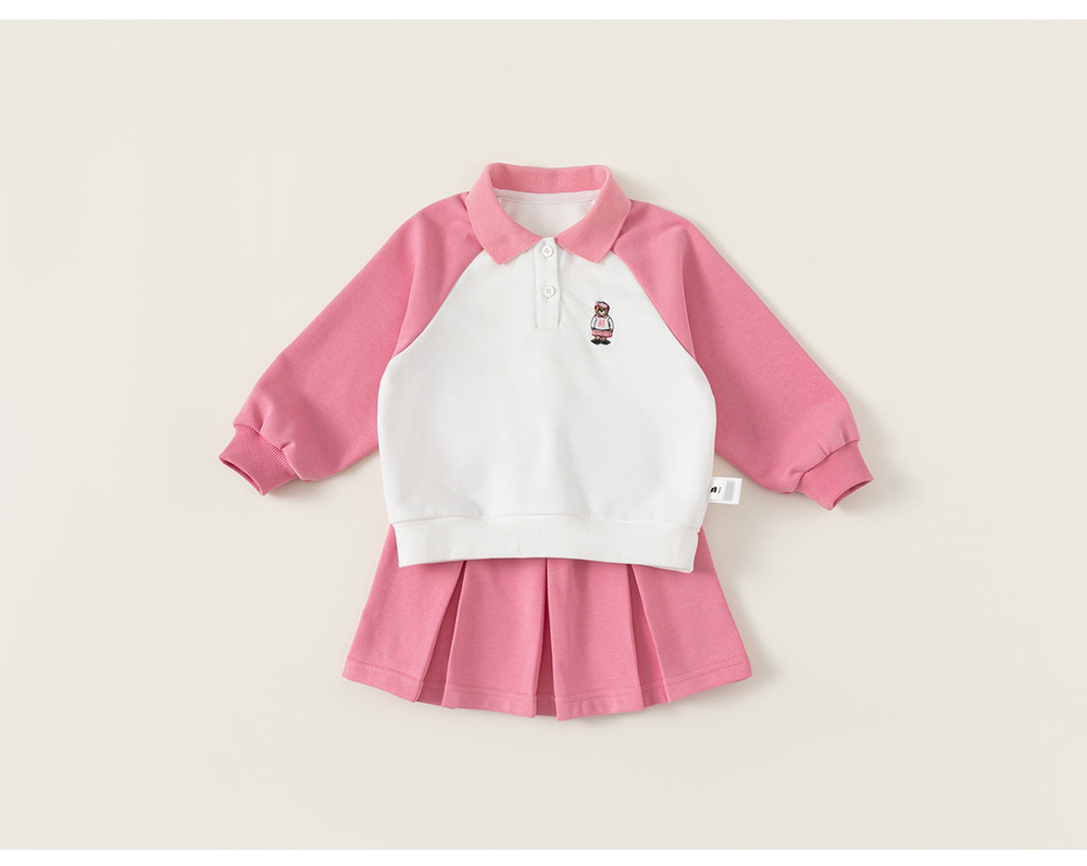 宥宝童装春季女童POLO领卫衣百褶裙两件套女童学院风套装CT24046详情14