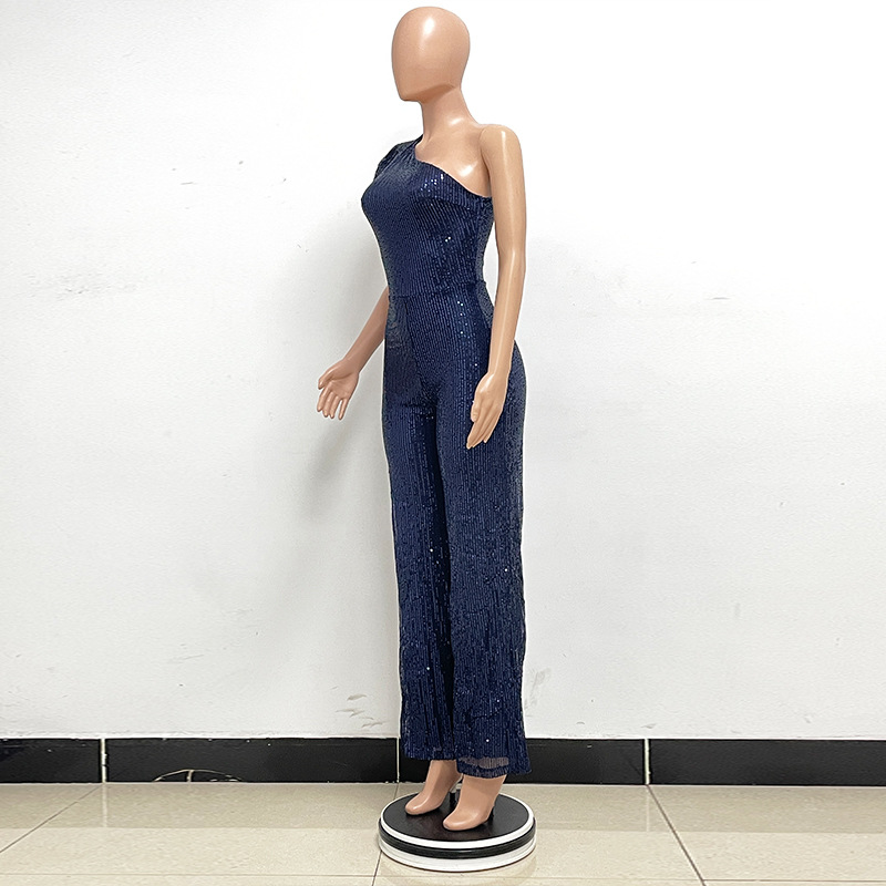 新中式无袖连体衣独立站夏季单肩亮片连体裤女批发详情54