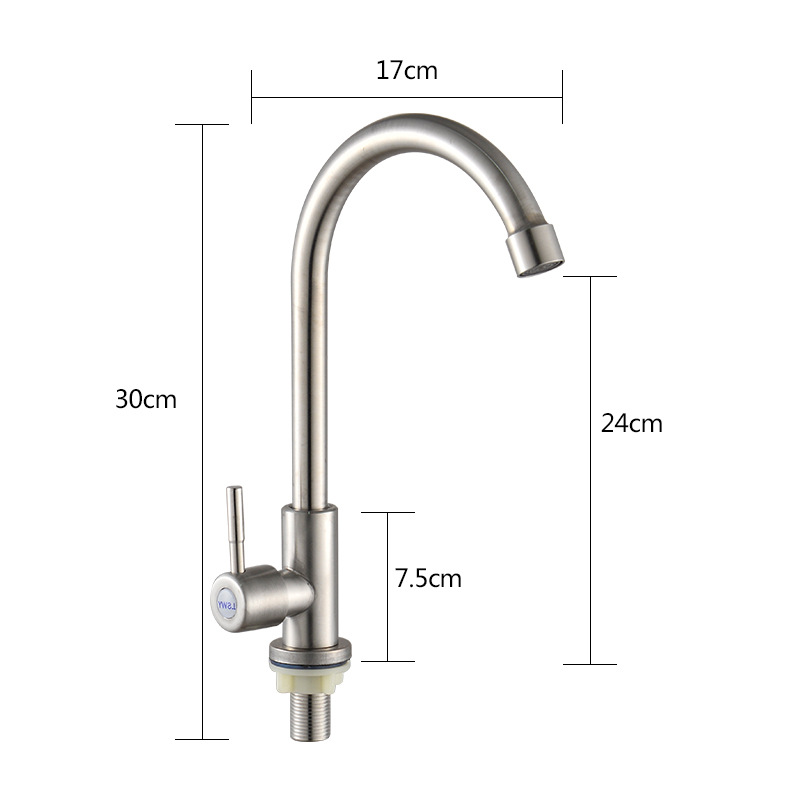 Kitchen single-cooling faucet, single-pipe cold water, 304 stainless steel sink, sink, ball bearing faucet, bathroom wholesale pic 19