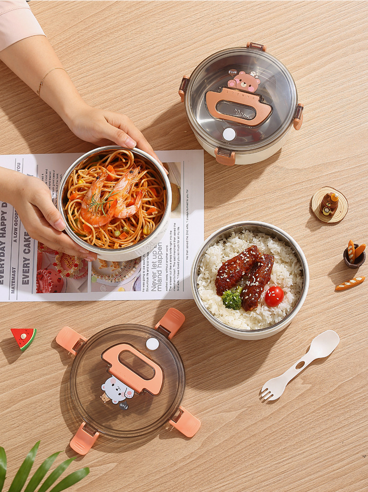 304 stainless steel cartoon lunch box, round with water filling and heating, student lunch box, portable outdoor fruit salad box pic 22