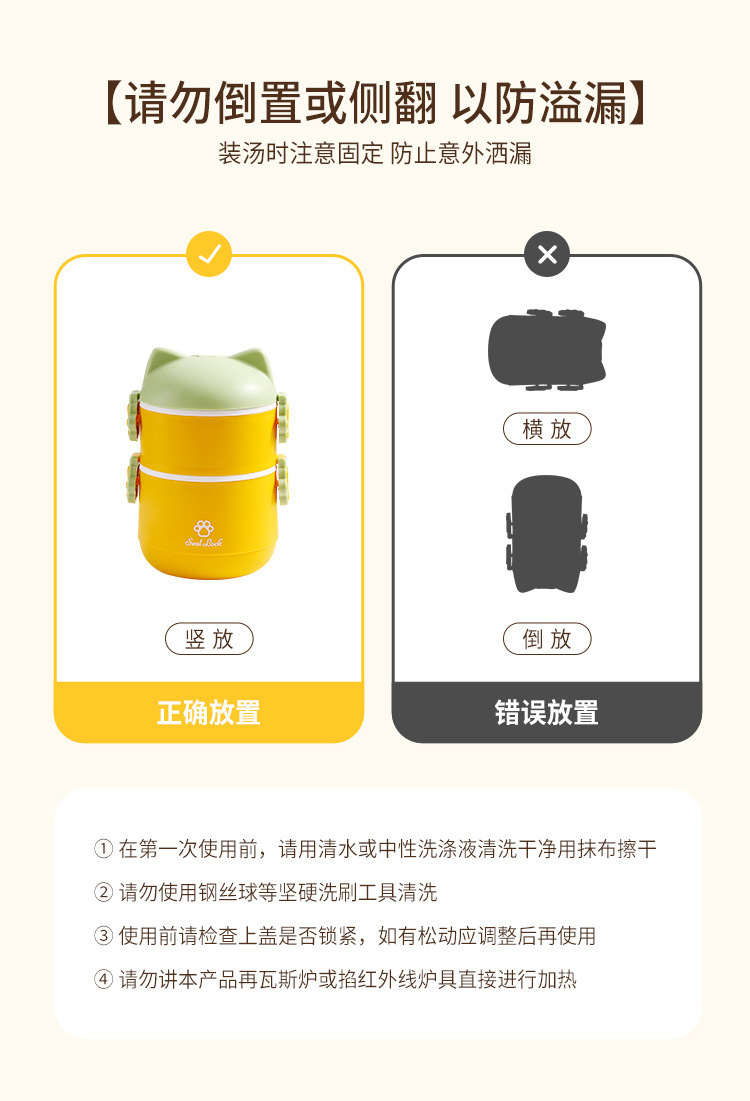 卡通小猫造型便当盒学生儿童饭盒家用可微波炉加热便携猫咪带餐盒详情17