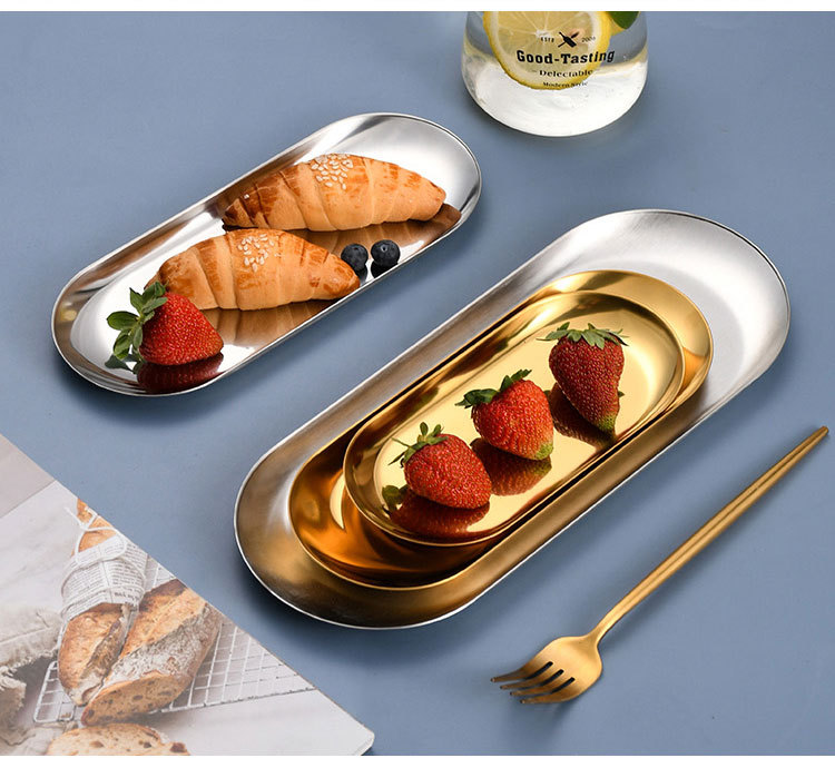Retro 304 stainless steel golden oval plate, commercial towel plate, ins jewelry plate, dessert tray, snack plate pic 18