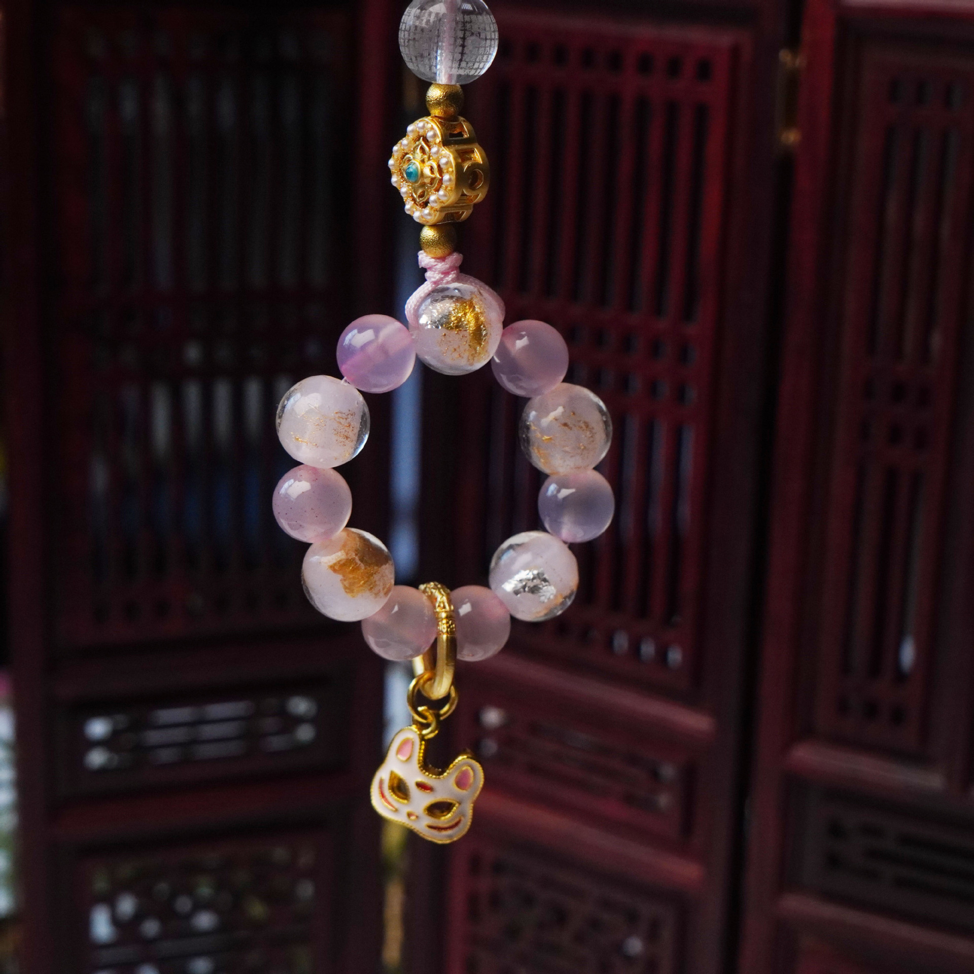 新款金箔琉璃手机挂件小狐仙面具吊坠车挂挂件心经白水晶饰品挂饰详情5