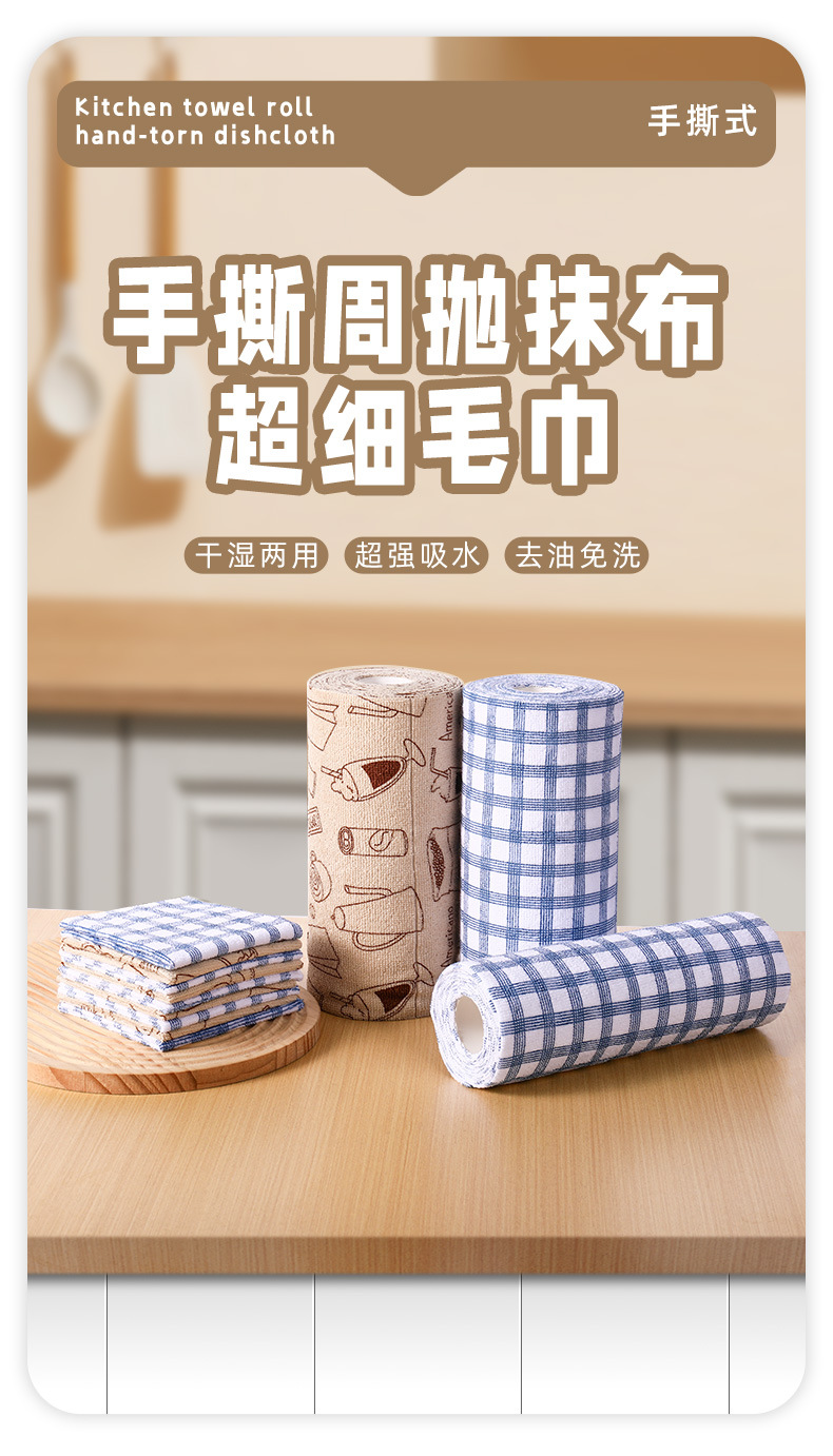 跨境手撕毛巾抹布点断式周抛懒人洗碗布厨房家用不掉毛加厚百洁布详情3