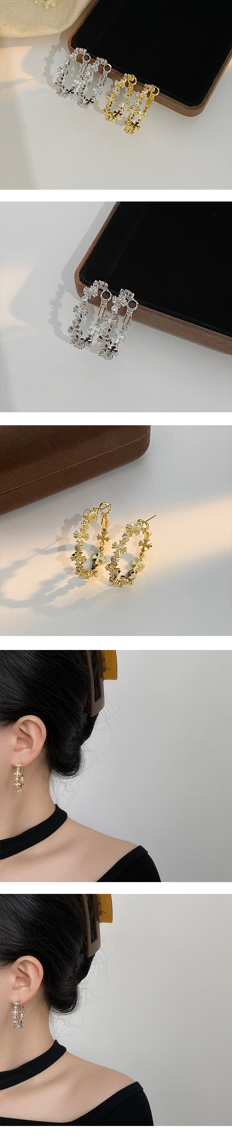 新款时尚锆石高级设计感十字架耳扣法式金色复古潮酷个性女甜酷详情1