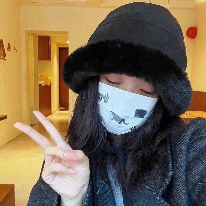 蒙古帽毛绒渔夫帽子秋冬女保暖骑车绑带防风毛茸茸盆帽冷帽毛线帽详情18