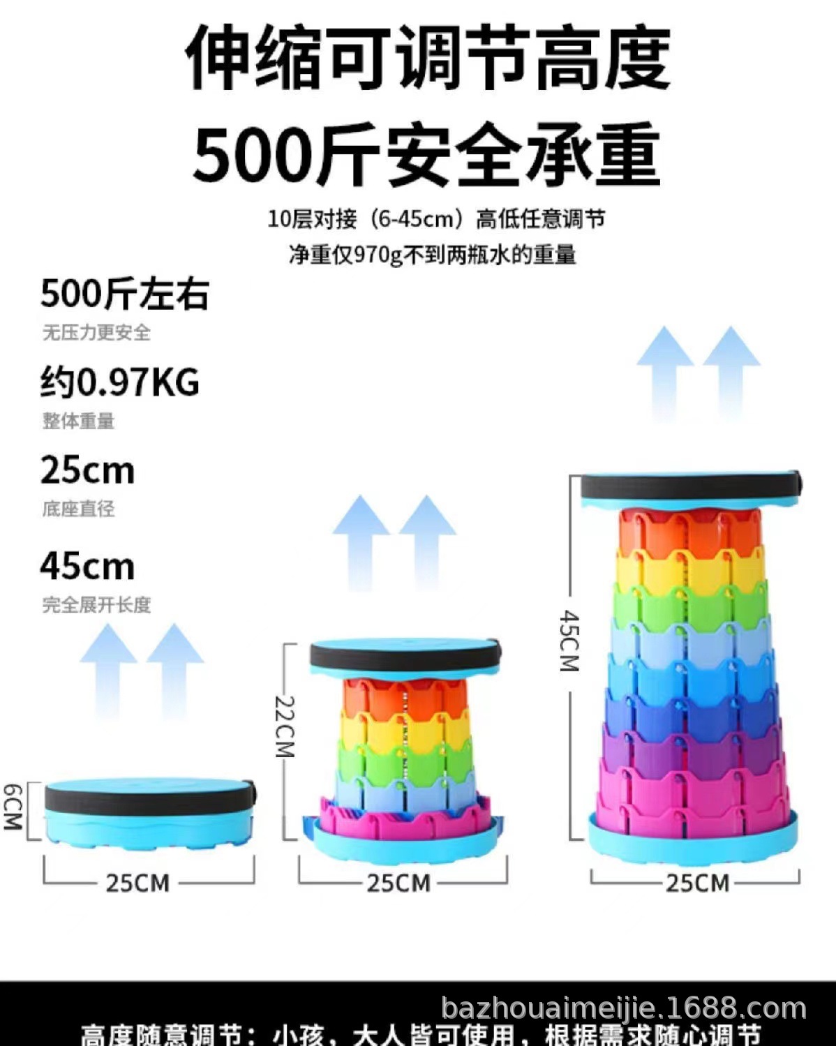 户外彩虹便携折叠椅子塑料凳子跨境小板凳马扎伸缩凳矮凳换鞋凳详情7