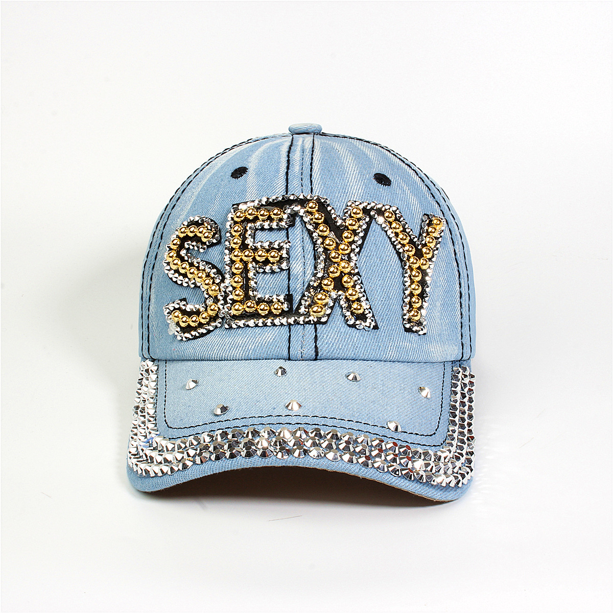 跨境外贸新款牛仔布女镶钻欧美国休闲成人棒球帽时尚洋气鸭舌帽子详情39