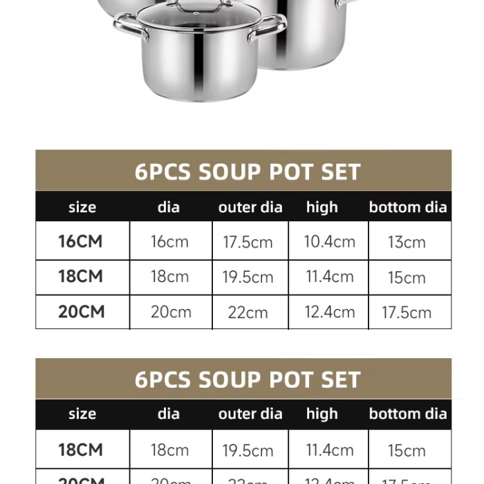 外贸热卖不锈钢12件套装锅活动礼品锅具 商用厨房汤锅10件套装锅详情4