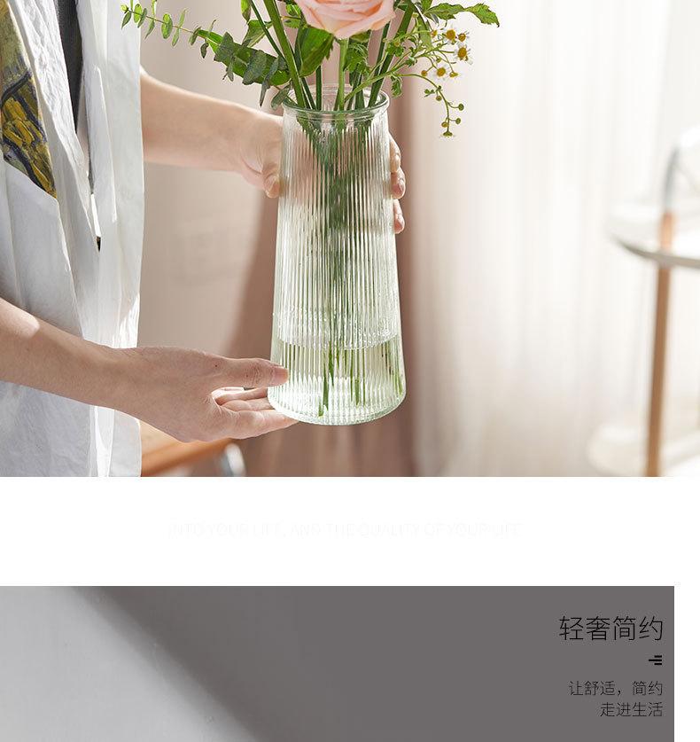 轻奢风透明树纹T型描金玻璃花瓶北欧简约家居装饰摆件干花详情3