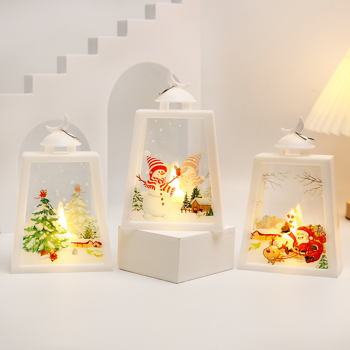 New cross-border Christmas decorative items, moon trapezoidal wind lamp ornaments, Christmas night lights, retro hand-held lamps, and Christmas decorative lighting fixtures full of atmosphere pic 4
