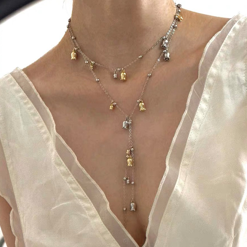 ins风长款风铃兰花双层叠戴项链女轻奢设计高级感超长颈链锁骨链详情10