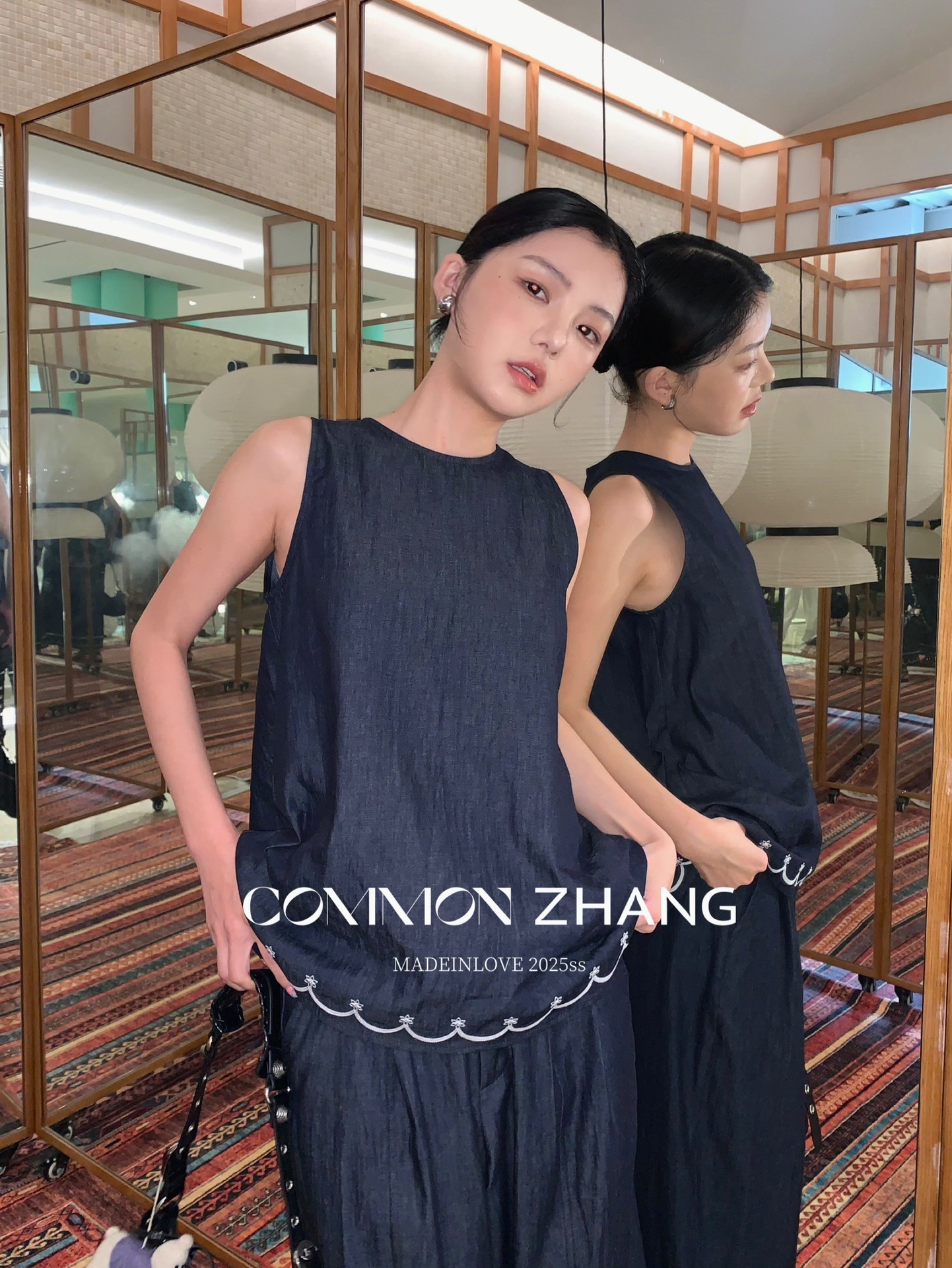 CZ ZHANG Summer Korean-style casual, laid-back, loose, versatile, embroidered textured round-neck denim vest for women, B24179 pic 17