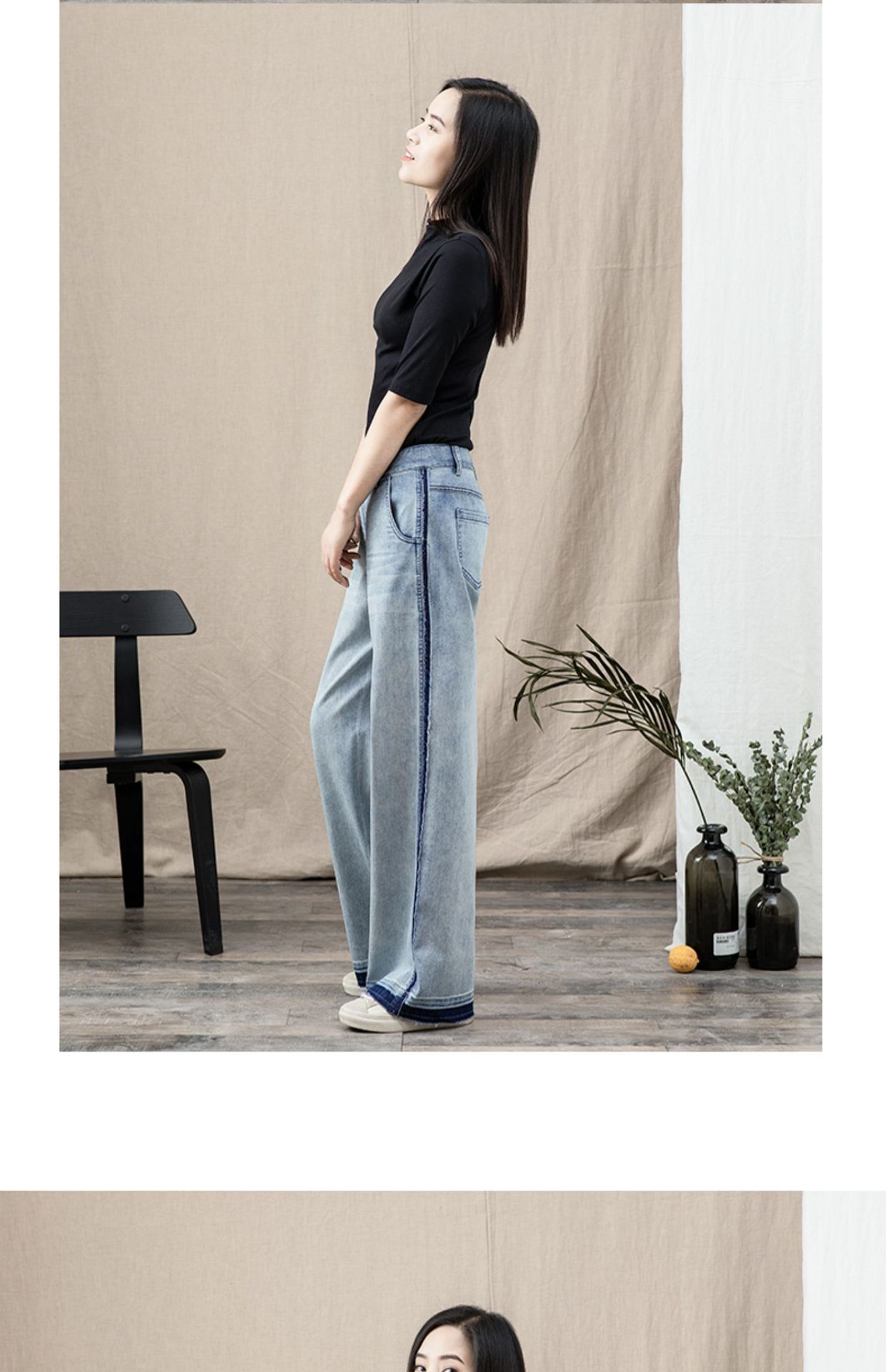 撞色直筒牛仔裤女2025春季新款毛边复古宽松休闲阔腿腿长详情23