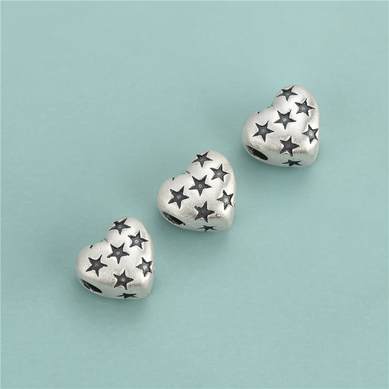 S999 pure silver heart-shaped 3D bead separation and scattering accessories, five-pointed star heart-shaped jewelry, DIY rope pearl bracelet material pic 3