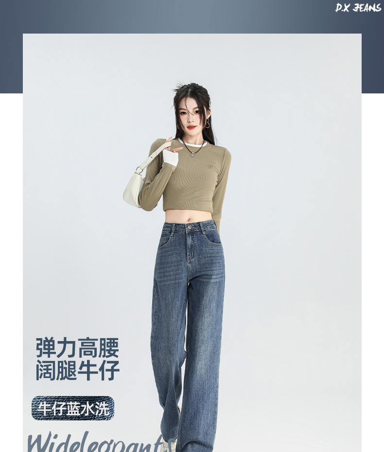 美式复古阔腿牛仔裤女春装2024年新款高腰显瘦绣花梨形身材直筒裤详情1