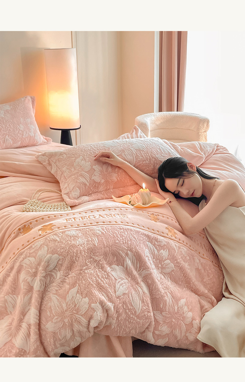 A类母婴级加厚雕花牛奶绒四件套秋冬季高级感兔毛保暖床上四件套详情3