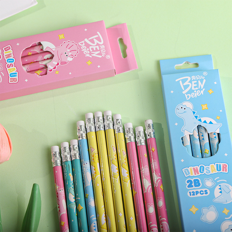 New cute cartoon pencils, little dinosaur 2b pencils, 12 pieces in a box, essential learning stationery for primary school students, sketching pens pic 3