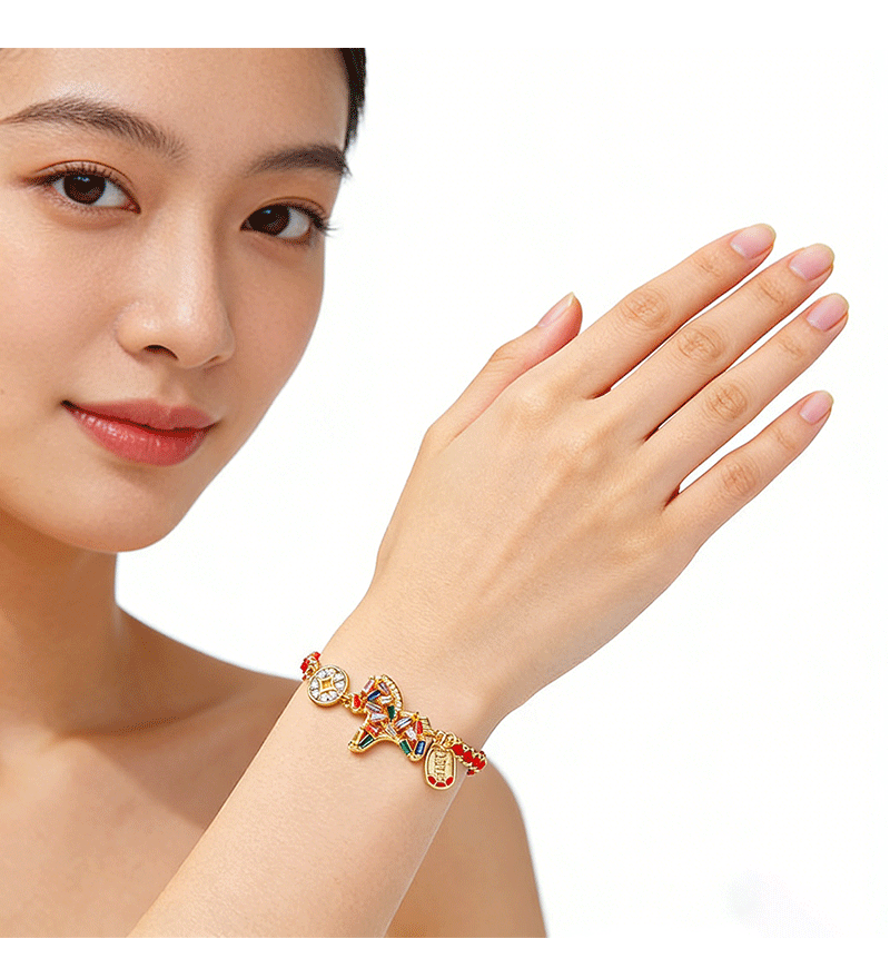 Hyacinth时尚轻奢本命年钱币马红绳手链气质高级感编织手绳小众马年手饰品详情7