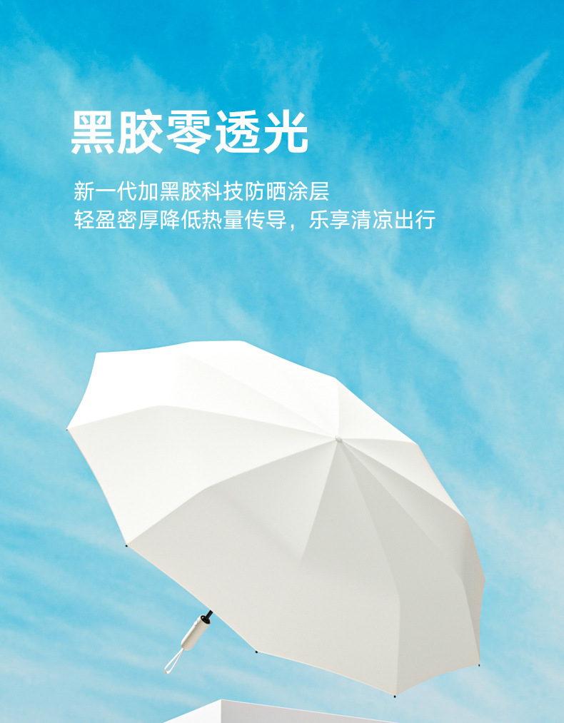 新款三折10骨自动雨伞黑胶莫兰迪色太阳花手柄遮阳礼品伞加印logo详情17