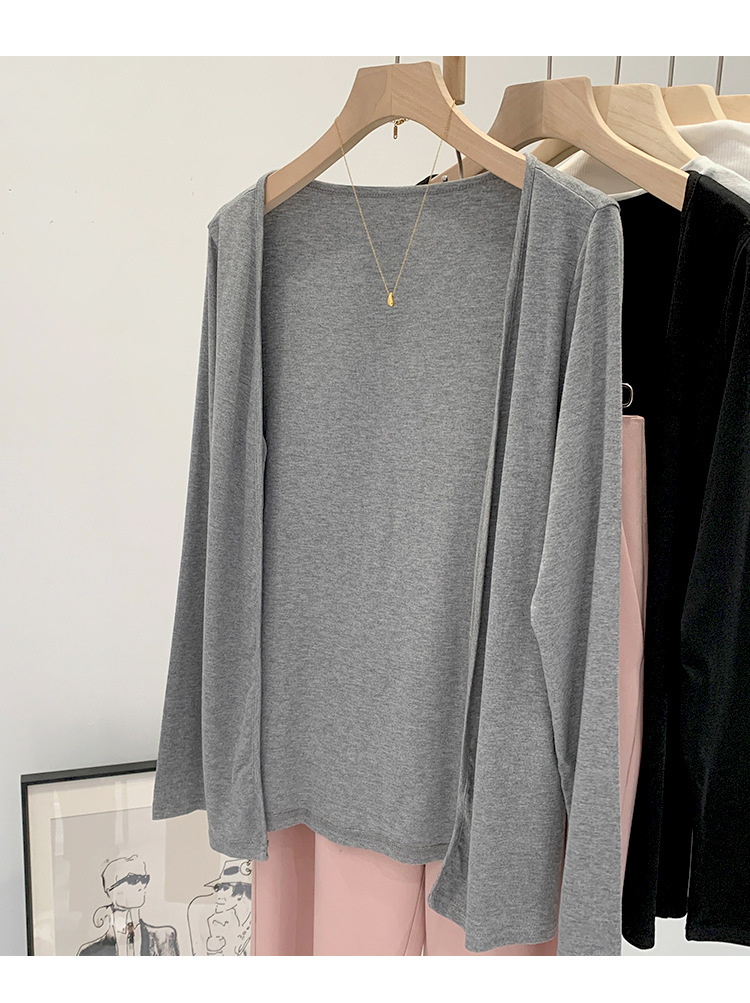 温柔风韩版灰色针织开衫女春秋季宽松休闲防晒打底衫外套长袖上衣详情8