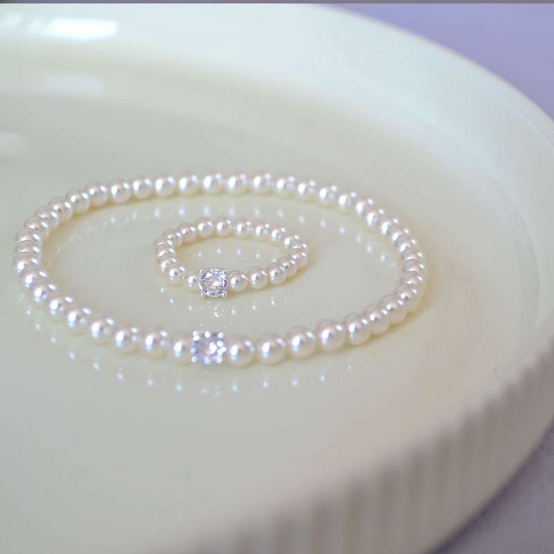 法式优雅小众设计仿家高亮珍珠闪钻日常简约气质弹力手链戒指女详情2