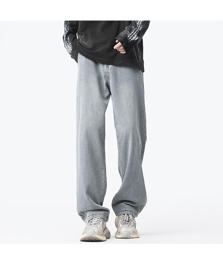 Retro and nostalgic, lightly washed, straight-leg, loose, irregular pants, loose cotton casual long pants, jeans for men pic 8