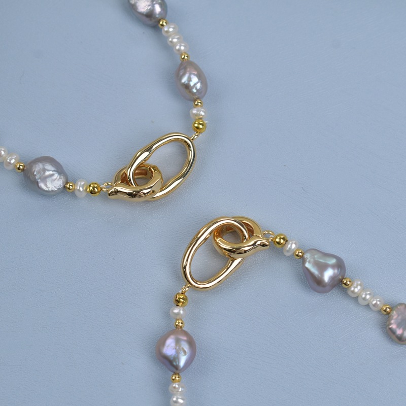 巴洛克珍珠项链女天然淡水真多麻灰毛衣链轻奢高级感原创设计颈链详情7