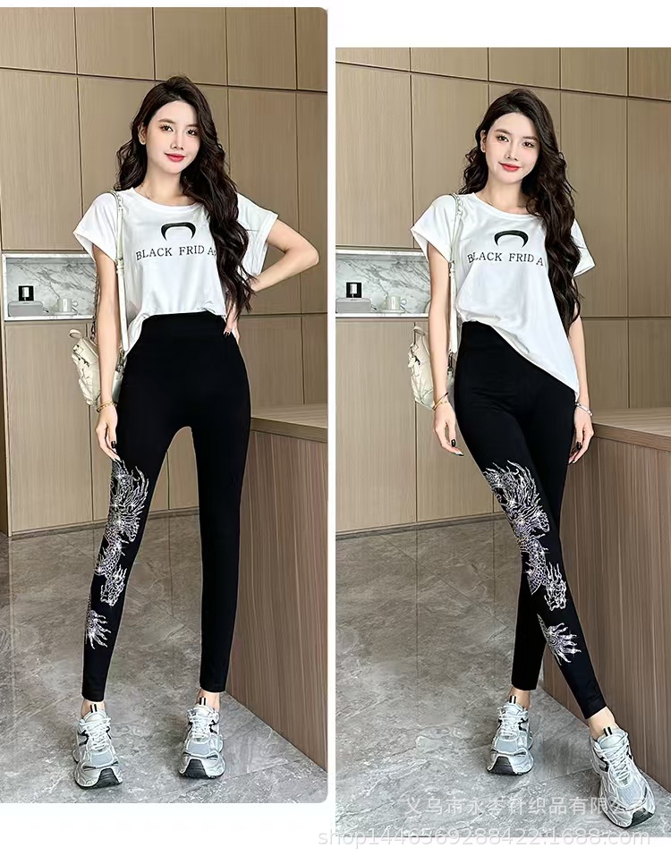 龙凤烫钻打底裤莫代尔高弹力裤高腰提臀运动健美裤铅笔裤秋冬加绒详情22