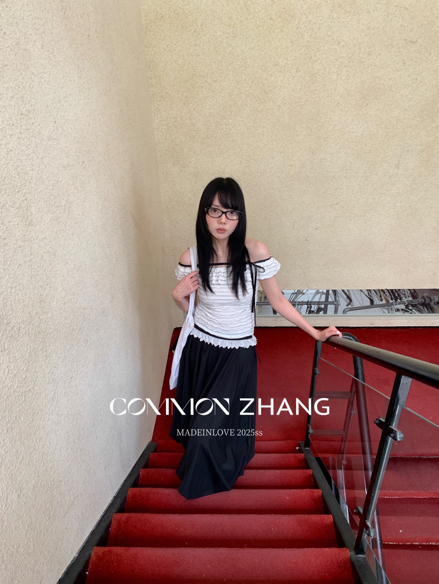 CZ ZHANG Summer French lace one-shoulder off-the-shoulder, contrasting color striped waist-cinching slim shirt B23795 pic 6