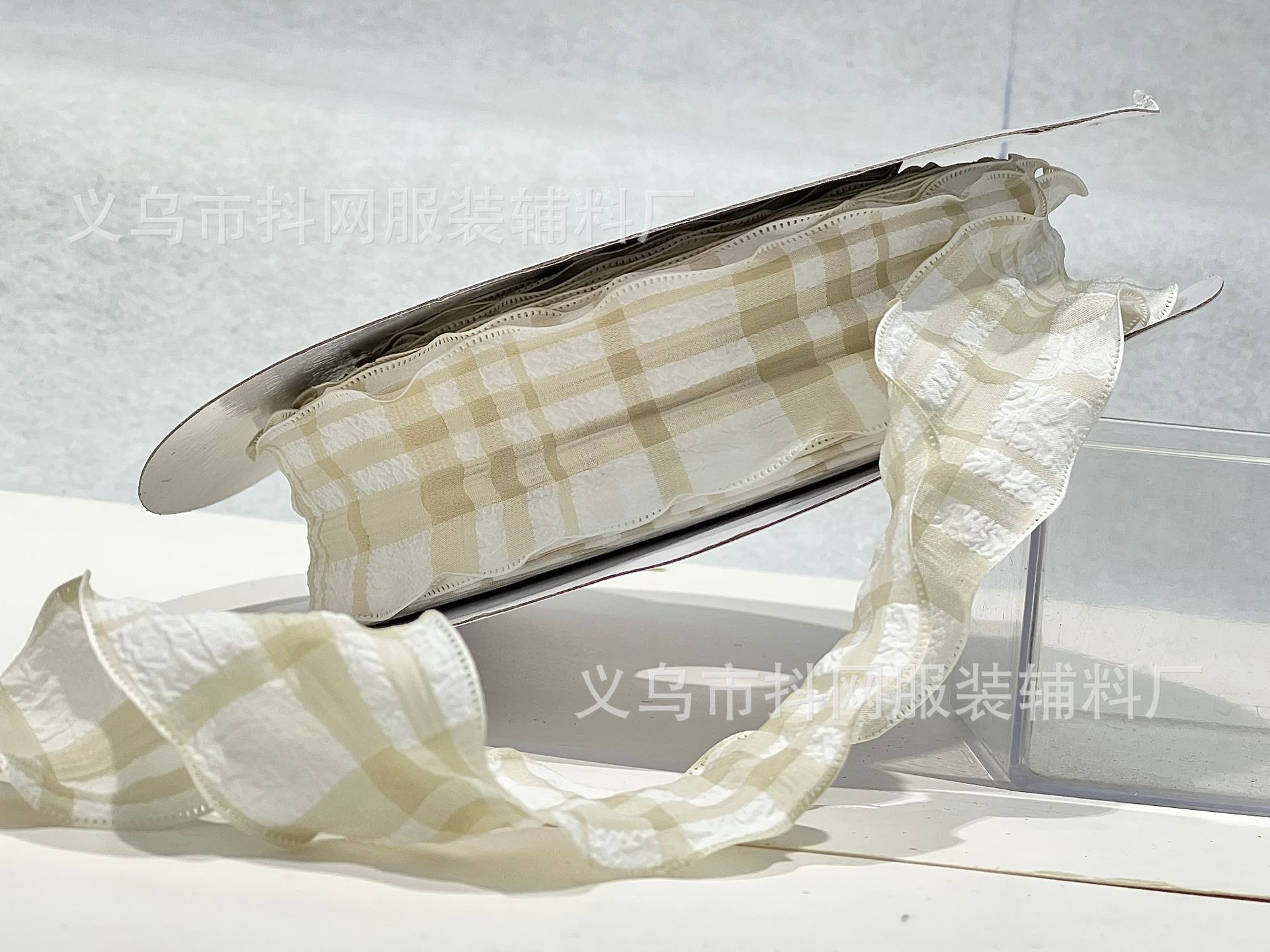 4cm日韩风泡芙皱纹格子织带DIY蝴蝶结发饰头饰蛋糕鲜花礼带批发详情13