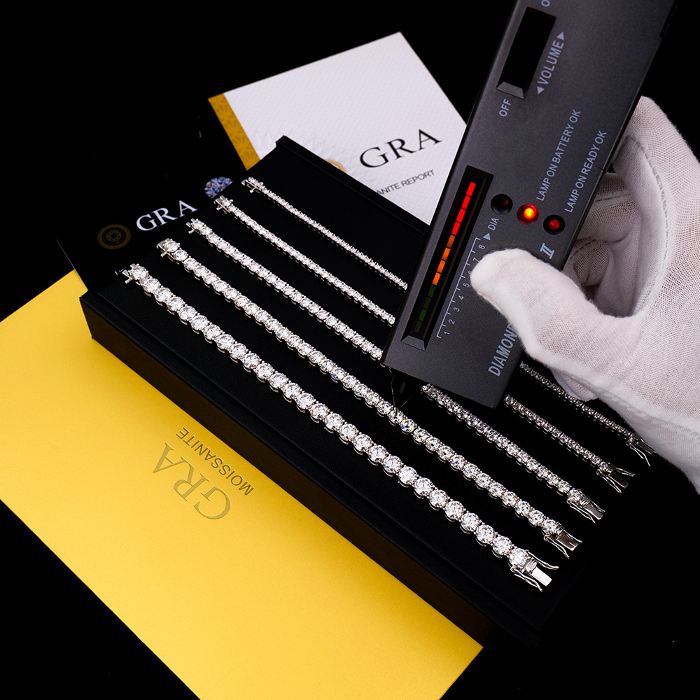 欧美风男士纯银手链2到6毫米跨境饰品S925莫桑石首饰痞帅送男友详情12