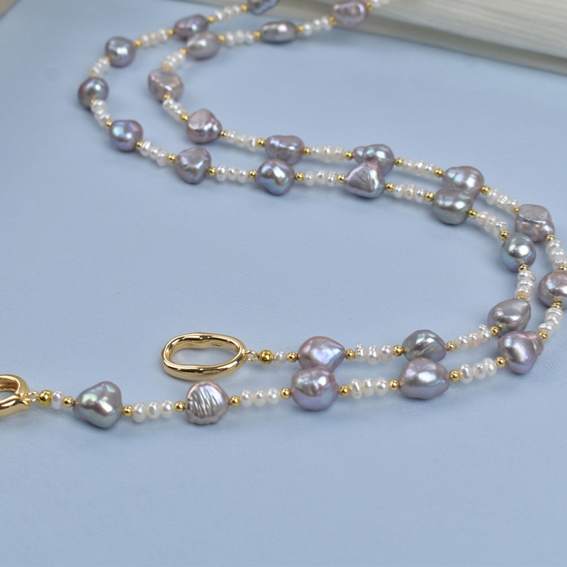 巴洛克珍珠项链女天然淡水真多麻灰毛衣链轻奢高级感原创设计颈链详情6