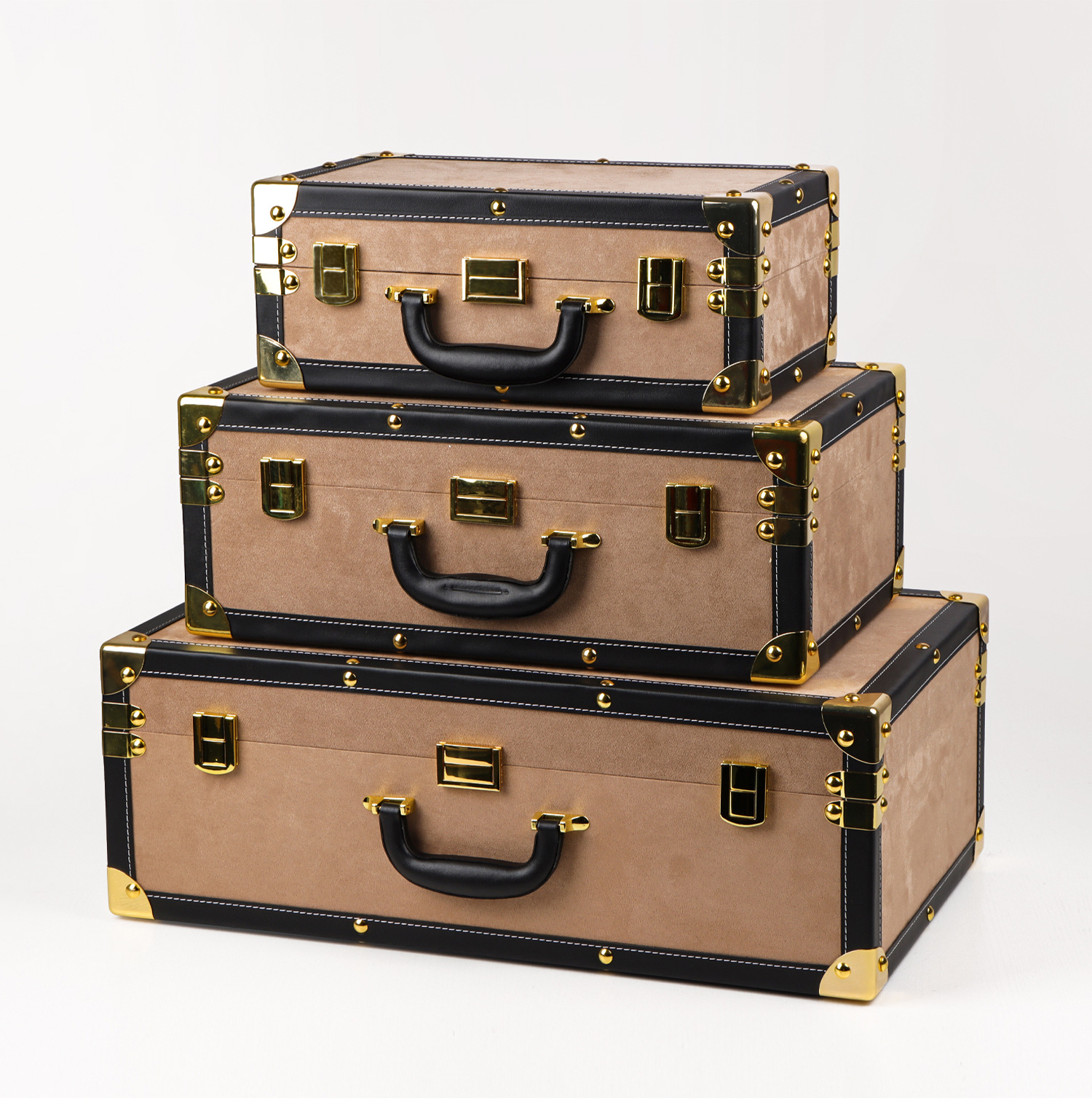 Model room leather vintage hand-held storage box, velvet wardrobe room organization box, storage box, display decoration box set pic 5