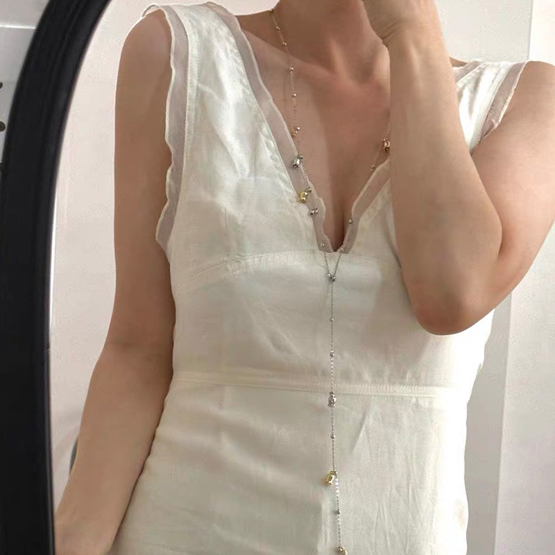 ins风长款风铃兰花双层叠戴项链女轻奢设计高级感超长颈链锁骨链详情9