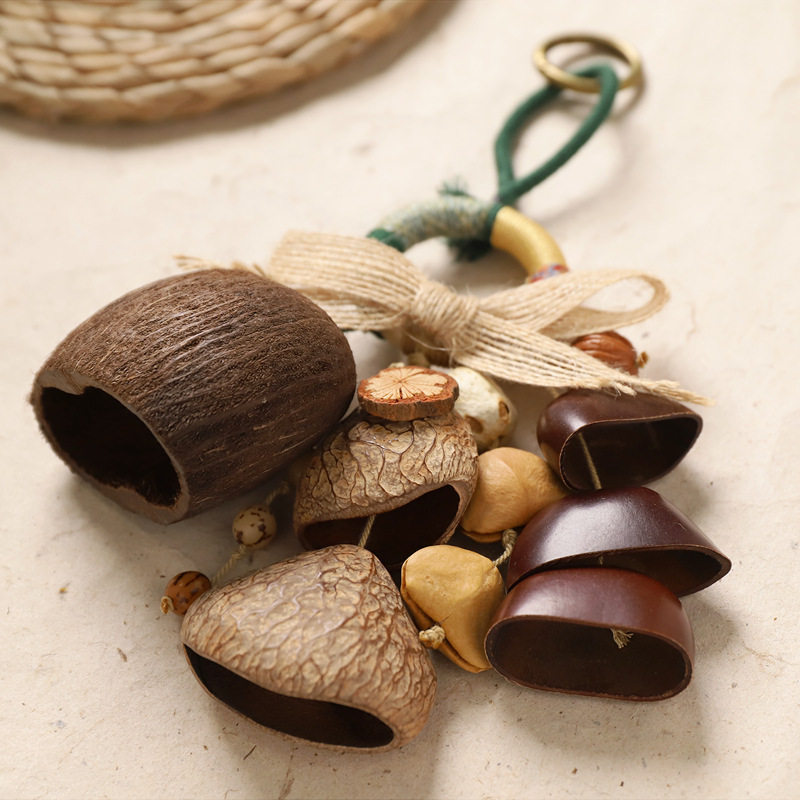 Best-selling natural healing fruit shell bell pendant, string, fruit shell hand-cranked stress-relieving sound therapy bag, wind chime, personalized pendant pic 22