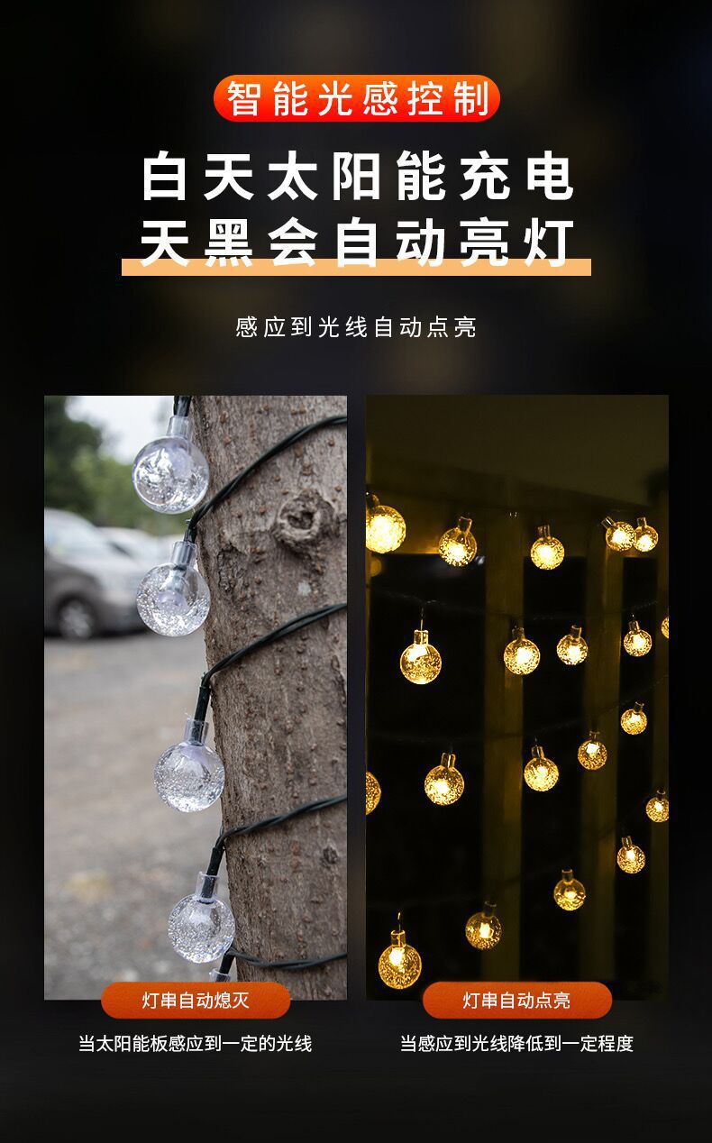 太阳能灯串户外露营帐篷氛围装饰圆球星星灯带庭院花园彩灯小夜灯详情11