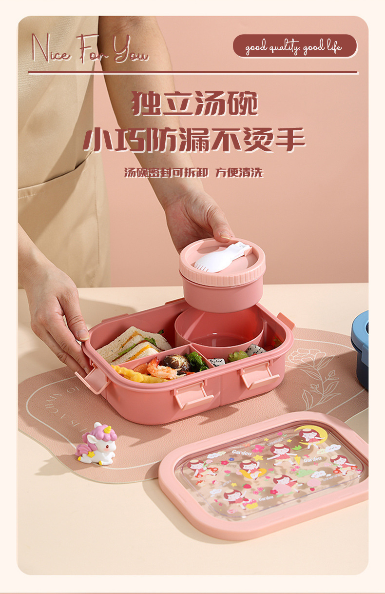 卡通饭盒儿童带饭保鲜盒可微波炉加热分格便当盒密封餐盒详情5
