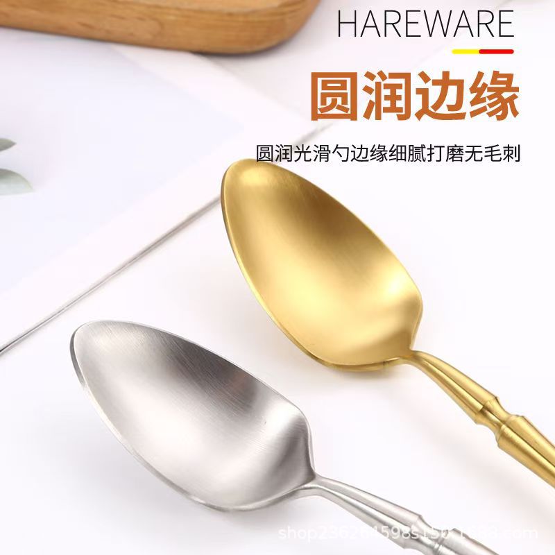 跨境304小蛮腰餐具金色加厚哑光批发酒店牛排西餐厅不锈钢刀叉勺详情7