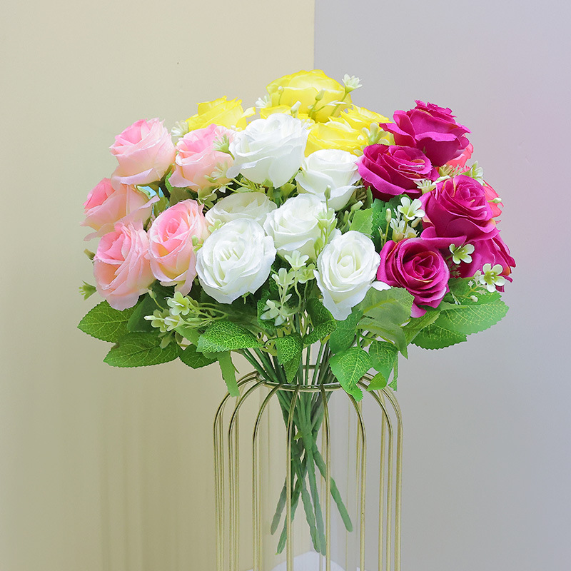 婚礼装饰假花玫瑰花束手捧花团圆仿真花艺办公文化园艺用品多色任选详情18