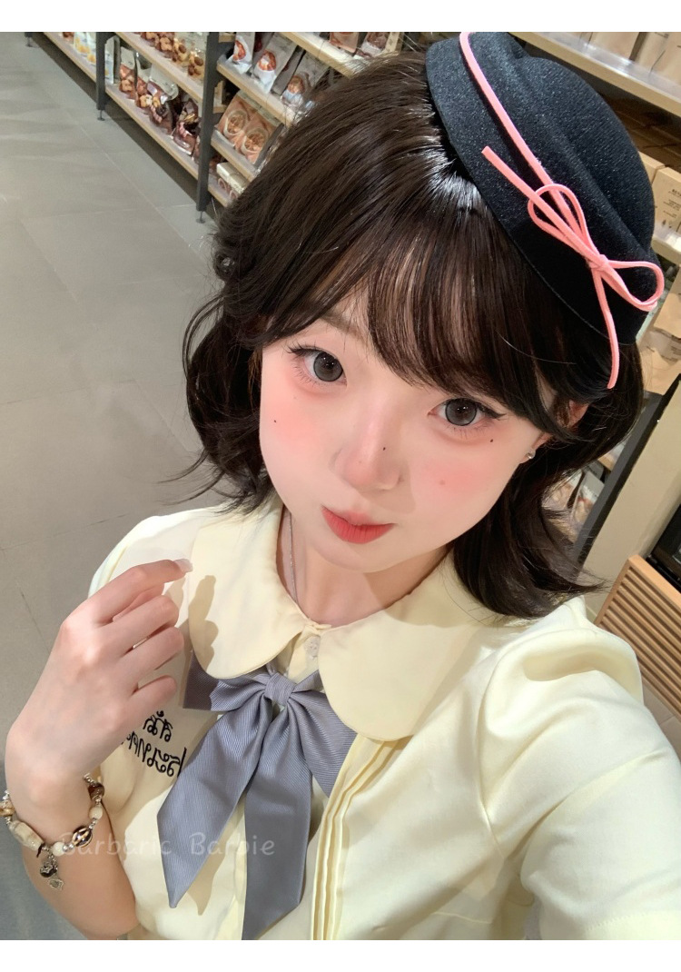 韩系可爱黑色丝绒蝴蝶结礼帽甜美少女jk圆顶贝雷帽女水手海军帽子详情10