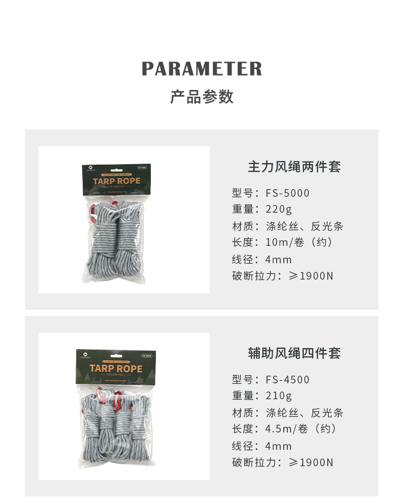 柯曼户外露营加强耐磨涤纶4mm帐篷绳反光营地绳天幕固定防风绳详情13