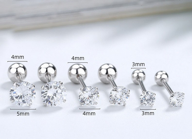 不锈钢饰品锆石耳钉四爪包钻钛钢真空电镀18K不掉色耳骨钉批发详情15