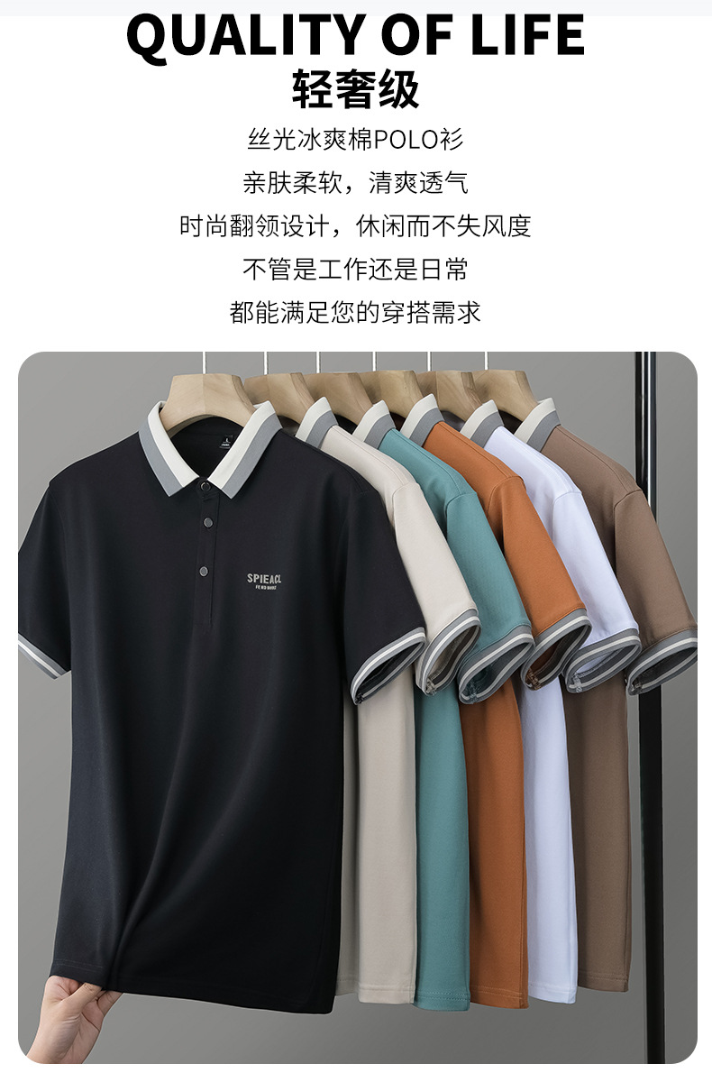 新款珠地棉翻领短袖T恤男装半袖商务男生POLO衫T恤厂家批发代发详情2