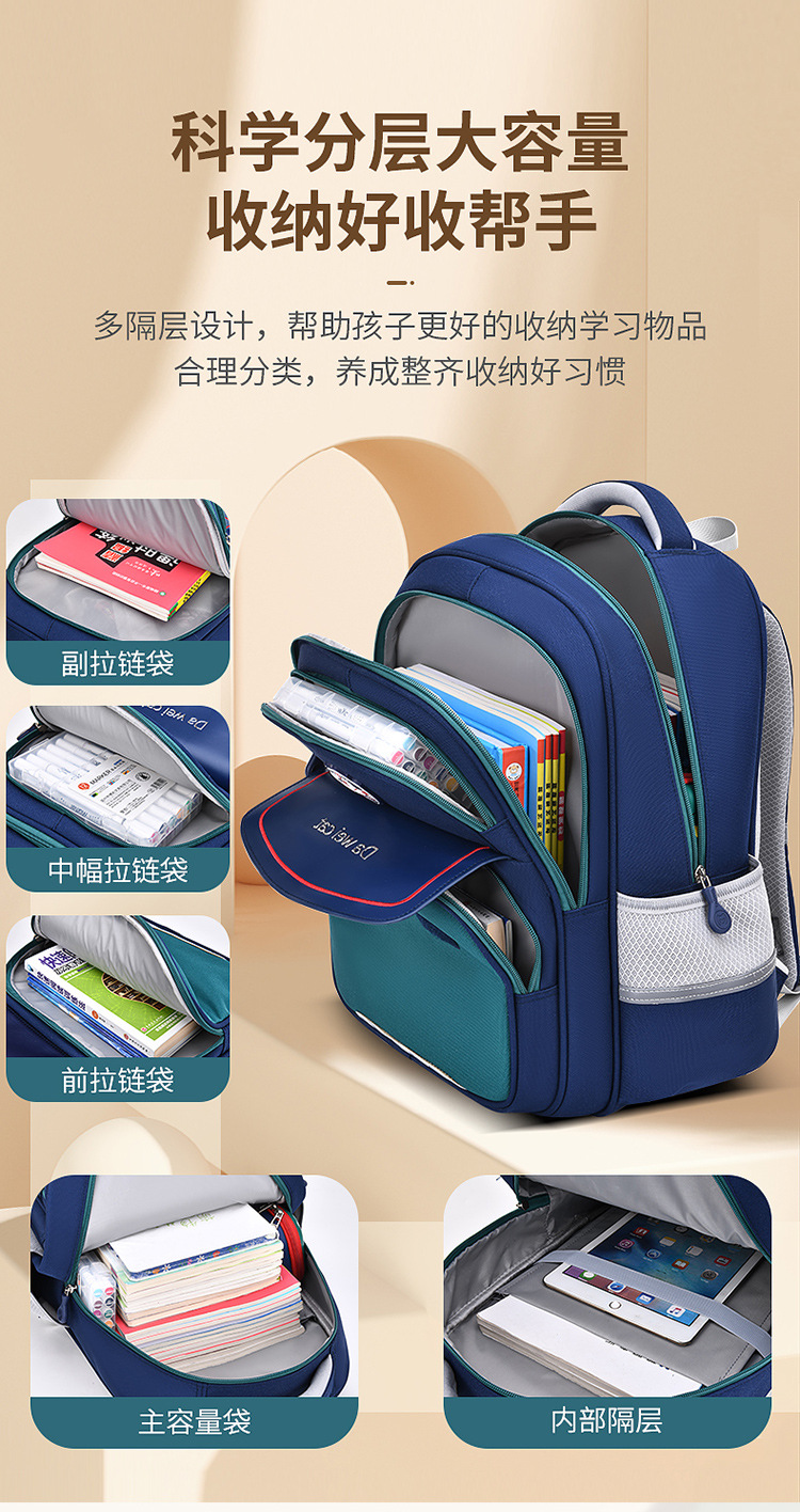 大尾猫小学生大容量轻便减负耐磨不驼背双肩背包时尚休闲大书包详情6