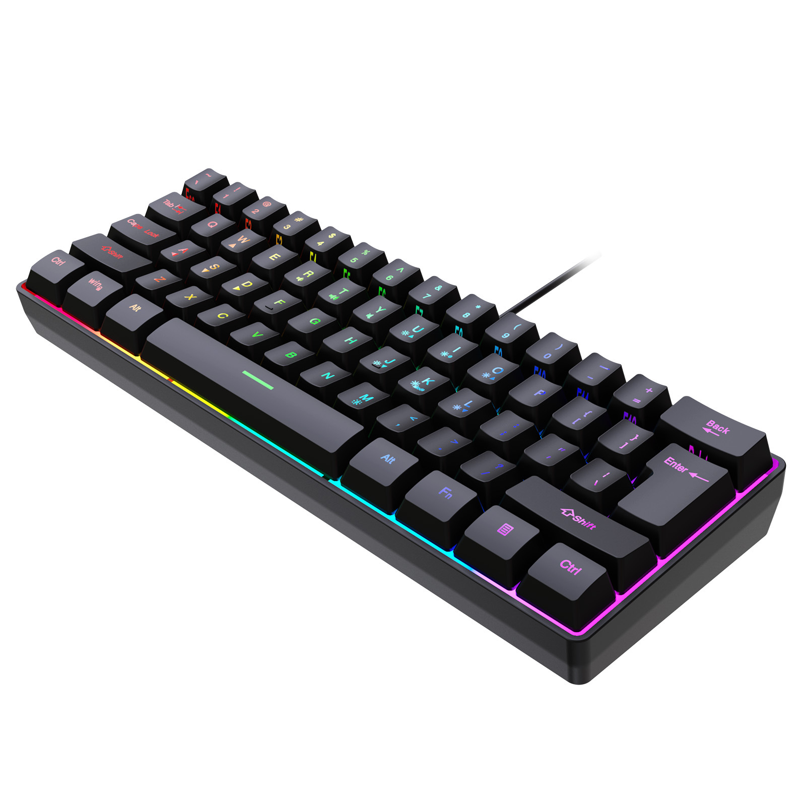 Wholesale and consignment of 61-key Yunguoguo k401 notebook desktop wired gaming small keyboard RGB illuminated keyboard pic 19