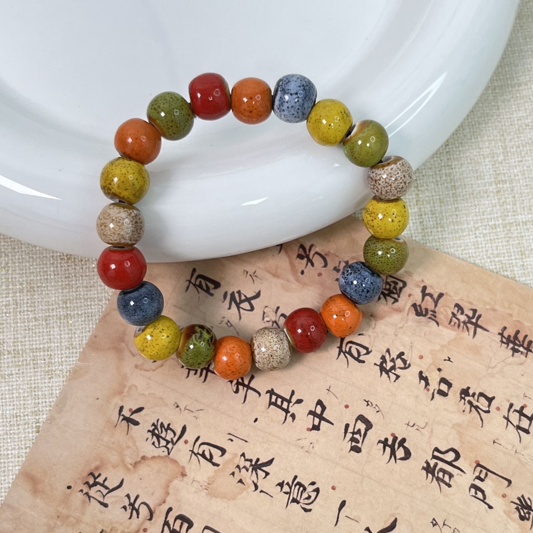 多巴胺彩色陶瓷串珠手錬女小众设计波西米亚手串气质弹力叠戴手饰详情9