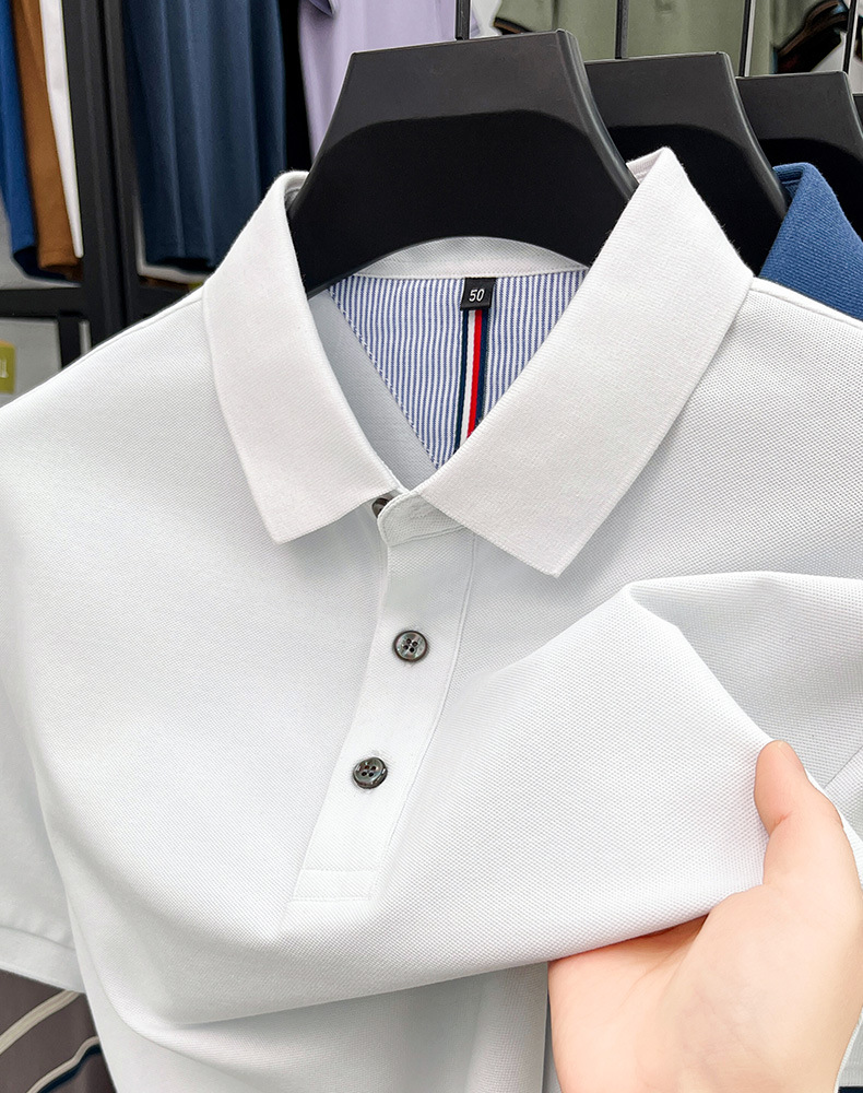 细珠地纯棉polo衫短袖男夏季新款中年纯色商务休闲翻领男士t恤详情40