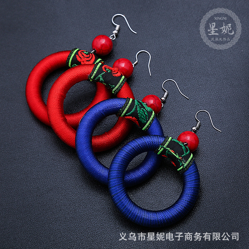 民族风复古S925银耳钩大圈耳环耳坠女款精致时尚手工艺耳饰品详情5