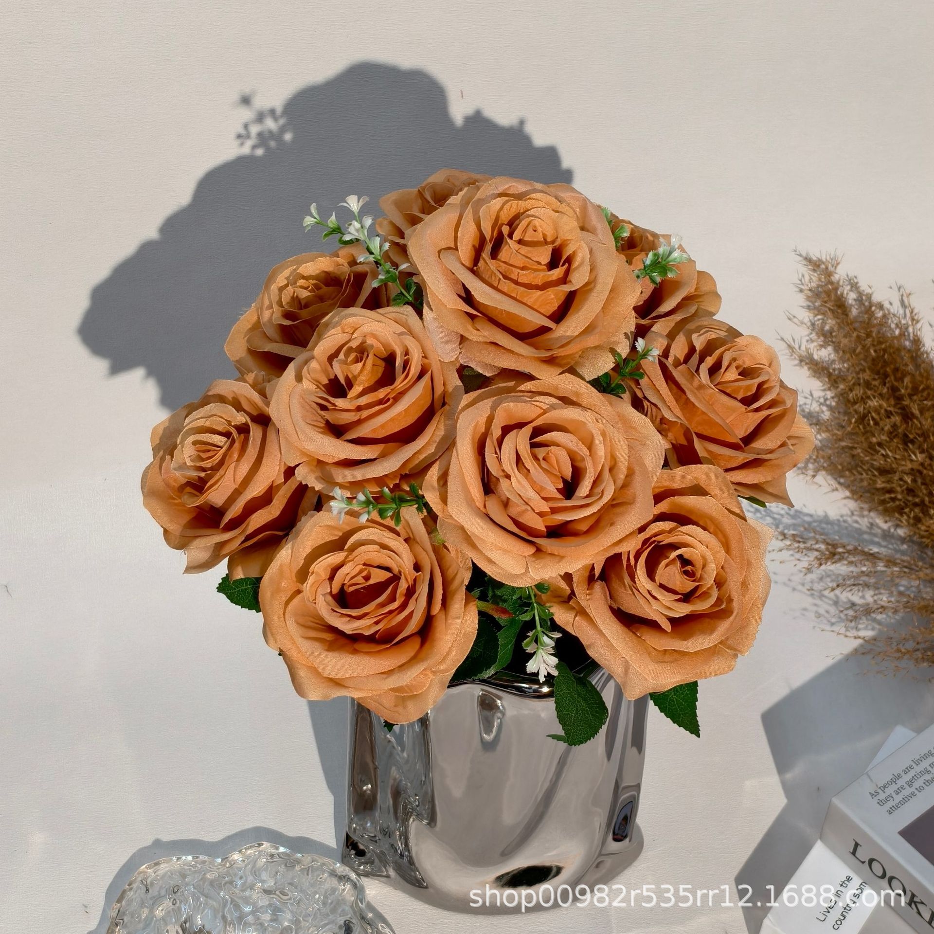 厂家批发10头玫瑰仿真花婚庆婚礼堂装饰玫瑰花假花外贸跨境西洋玫详情21